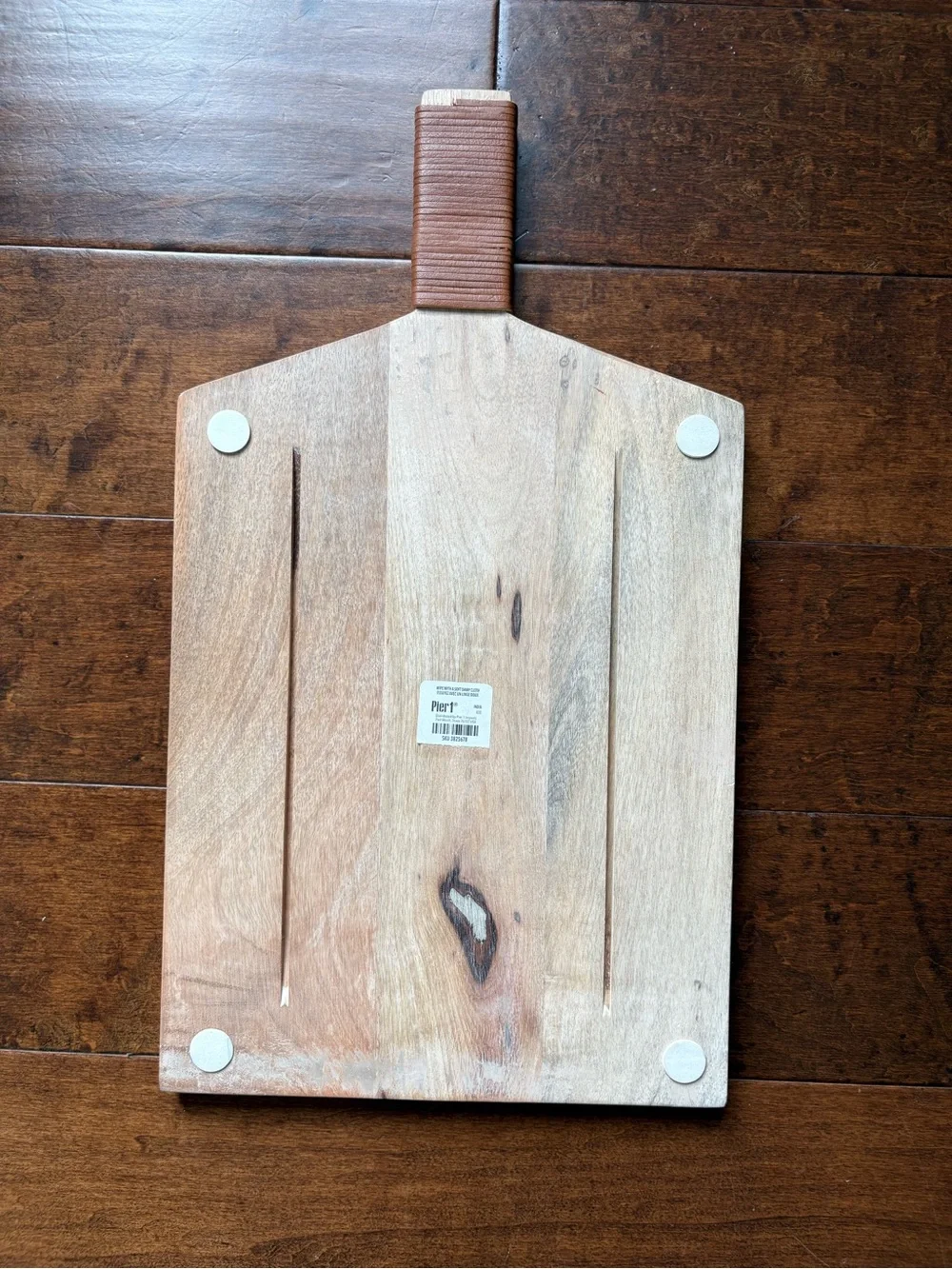 Pier 1 Two-Tone Wood Serving Charcuterie Board with Wrapped Handle